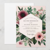 Burgunderrote Flora-Hochzeit Einladung (Vorne/Hinten)