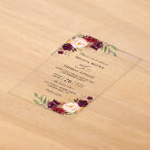 Burgunderrote florale chic Budget QR-Code-Hochzeit Acryleinladungen (Ablage )