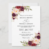 Burgunderrote florale chic Budget QR-Code-Hochzeit Einladung (Vorderseite)