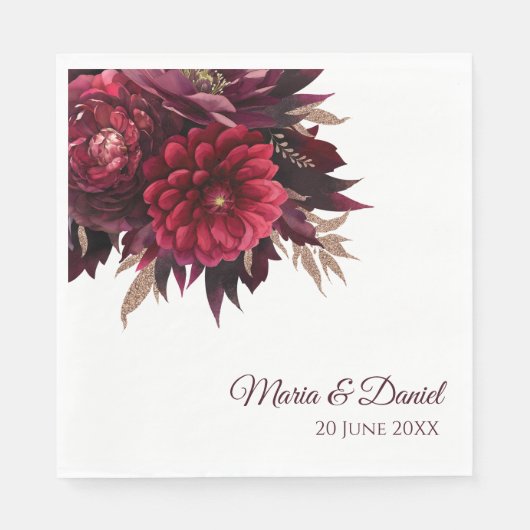 Burgunderrote Florale Hochzeit Serviette (Vorderseite)