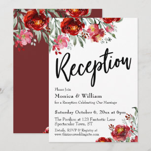 Burgunderrote Florale Hochzeitsempfangs-Typografie Einladung