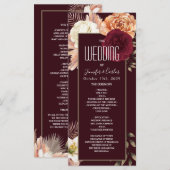 Burgunderrote Florale Hochzeitsmappe Programm (Vorne/Hinten)