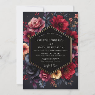 Burgunderrote Florale Nocturne-Hochzeit Einladung