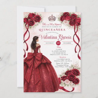 Burgunderrote Florale Quinceañera-Einladung Einladung
