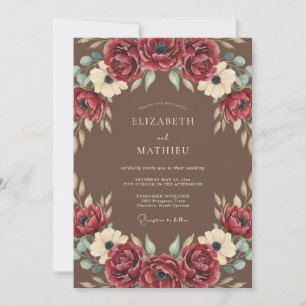 Burgunderrote florale romantische Hochzeit Einladung