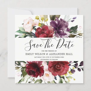 Burgunderrote Florale Wasserfarbe Hochzeit Save The Date