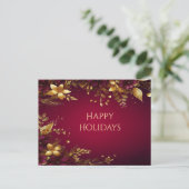 Burgunderrote Goldene Blumen Postkarte (Stehend Vorderseite)