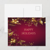 Burgunderrote Goldene Blumen Postkarte (Vorne/Hinten)