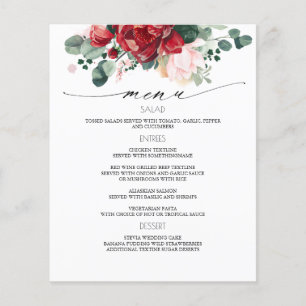 Burgunderrote Hochzeitsmenükarten mit Blumen Flyer