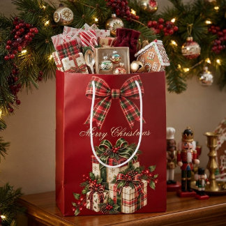 Burgunderrote karierte Schleife Weihnachten Mittlere Geschenktüte