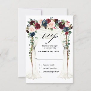 Burgunderrote Navy Blumenbogen-Baldachin-Hochzeit RSVP Karte