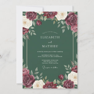 Burgunderrote opulente Floralromanze Hochzeit Einladung