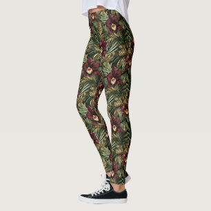 Burgunderrote Orchideen-Blumen-Tropen  Leggings