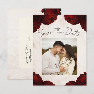 Burgunderrote Pfingstrosen-Blumen Vintage - Heirat Ankündigungspostkarte