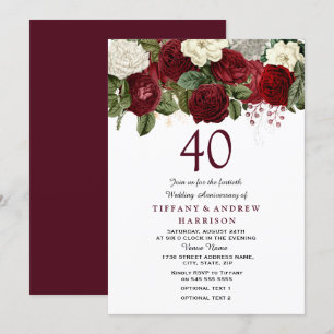 Burgunderrote Rosen 40. Hochzeitstag V2 Einladung