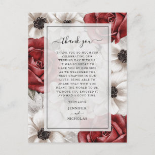 Burgunderrote Rosen Florale Hochzeits-Dankeschön Postkarte