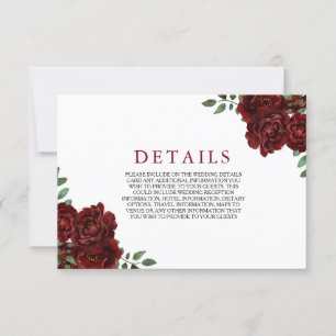 Burgunderrote Rosen romantische Hochzeit Beilageka RSVP Karte