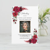 Burgunderrote Rosen Trauer Einladung (Stehend Vorderseite)