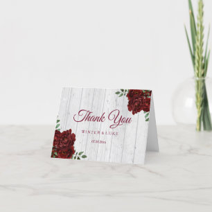 Burgunderrote rustikale Hochzeits-Dankeschön-Rose Dankeskarte