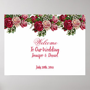 Burgunderrote rustikale Rosen Landhochzeit Begrüßu Poster