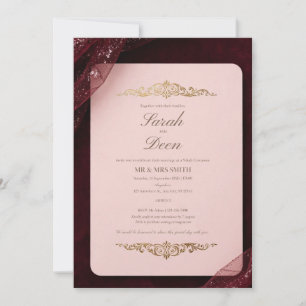 Burgunderrote Tüll-Hochzeitseinladung - Rosé Einladung