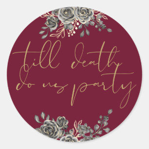 Burgunderrote und goldene florale gotische Hochzei Runder Aufkleber