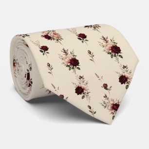 Burgunderrote und rosafarbene Floral Krawatte