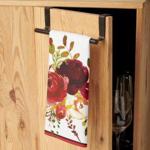 Burgunderrote und rote Aquarellrosen Küchentuch