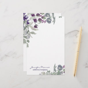 Burgunderrote und violette Wasserfarben-Blumen per Briefpapier