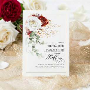 Burgunderrote und weiße Blumen Elegante Hochzeit Einladung