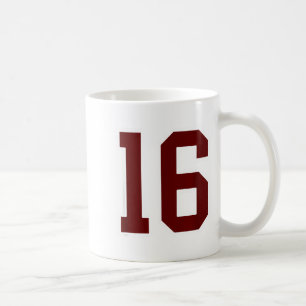 Burgunderrote und weiße Spielertrikot Nummer 16 # Kaffeetasse