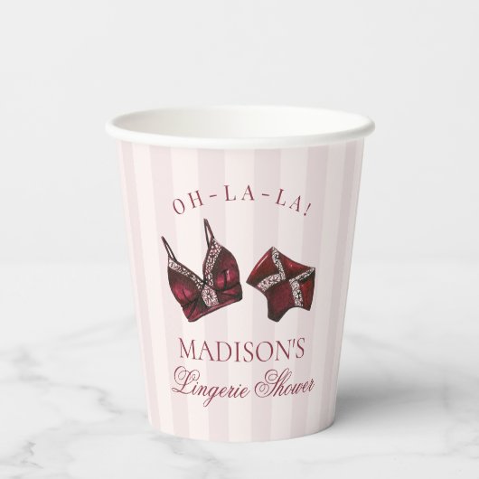 Burgunderrote Unterwäsche-Dusche-Junggesellinnen-A Pappbecher (Rückseite)