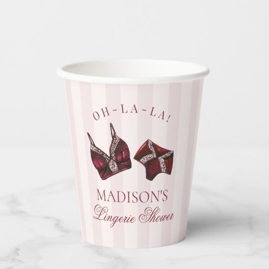 Burgunderrote Unterwäsche-Dusche Junggesellinnenab Pappbecher (Vorderseite)