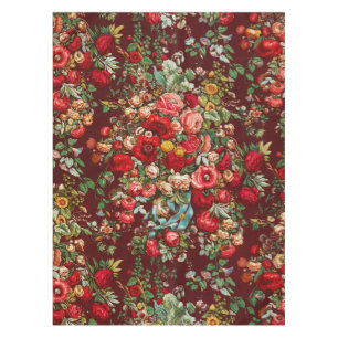 Burgunderrote Vintage-Blumen-Chintz-Cottage-Garten Tischdecke