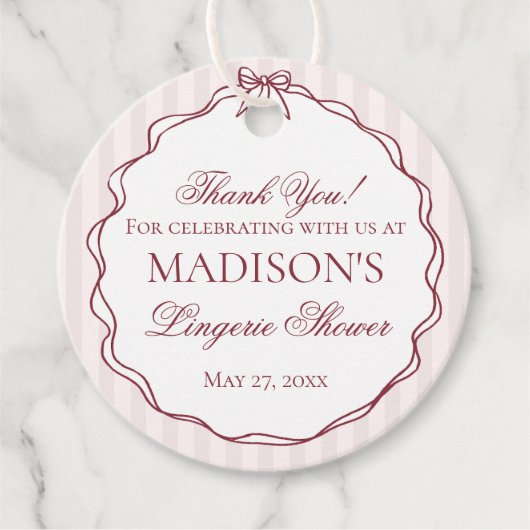 Burgunderrote Wäsche Dusche Junggesellinnenabschie Geschenkanhänger (Vorderseite)