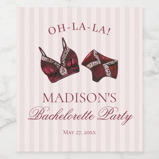 Burgunderrote Wäsche Junggesellinnenabschied Braut Weinetikett (Einzelnes Label)