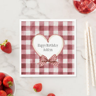 Burgunderrote Weiße Herzband Geburtstag Serviette
