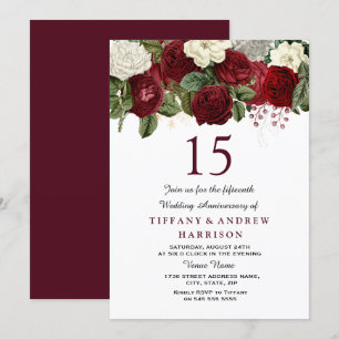 Burgunderrote weiße Rosen 15. Hochzeitstag Einladung