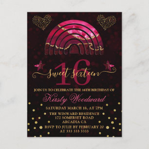 Burgunderroter Achat Regenbogen & Herzen Sweet 16 Postkarte