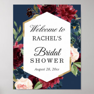 Burgunderroter Blush-Blumen-Hochzeitsdusche-Schild Poster
