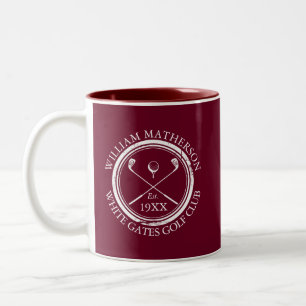 Burgunderroter Golfclub-Name personalisiert Zweifarbige Tasse
