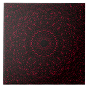 Burgunderroter Mandala mit ornamentaler Symmetrie Fliese