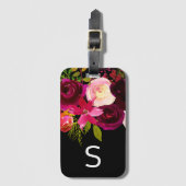 Burgunderschwarzes Blumenmonogramm Gepäckanhänger (Vorderseite Vertikal)