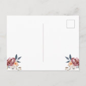 BurgunderWatercolor Blumen|, das Save the Date Ankündigungspostkarte (Rückseite)