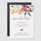 BurgunderWatercolor Blumen|, das Save the Date Magnetkarte (Vorne/Hinten)