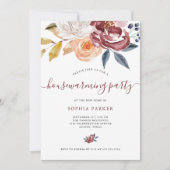 BurgunderWatercolorblumen| Housewarming-Party Einladung (Vorderseite)