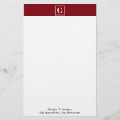 Burgunderweiß gerahmtes Initial-Monogramm Briefpapier (Vorderseite)