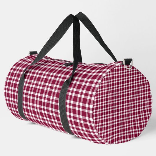 Burgunderweißes Karomuster groß Duffle Bag (Linke Ecke)