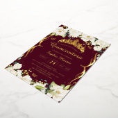 Burgundi Gold Champagne Floral Scroll Quinceanera Folieneinladung (Gedreht)