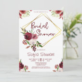 Burgundi Gold Floral Blume Frame Brautparty Einladung (Stehend Vorderseite)